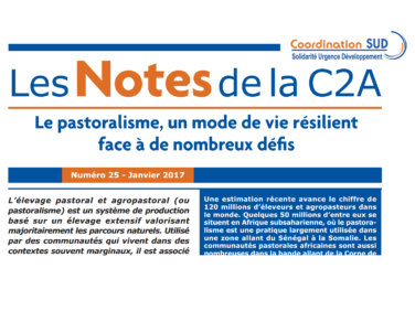 Les Notes de la C2A n°25 : « Le pastoralisme, un mode de vie résilient face à de nombreux défis » Les Notes de la C2A n°25 : « Le pastoralisme, un mode de vie résilient face à de nombreux défis »